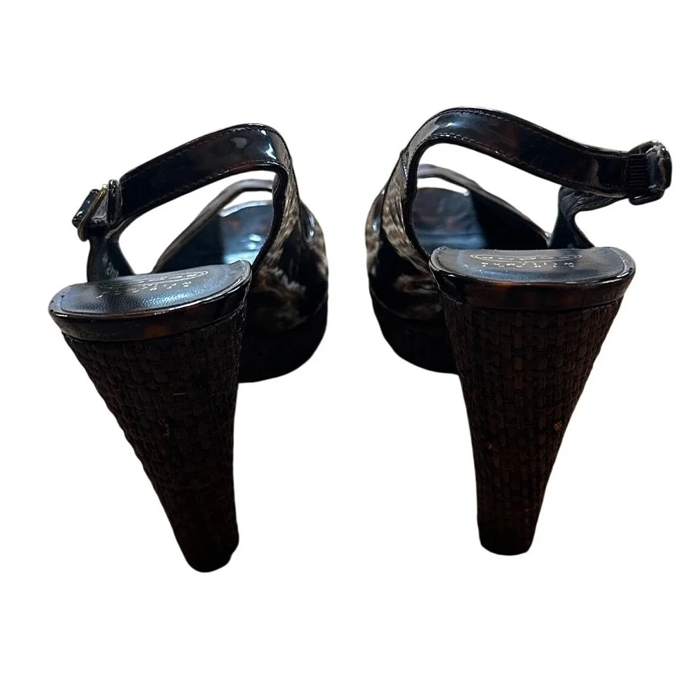 Stuart‎ Weitzman Scoop NYC Tortoise Patent Leather Platform Slingback Heels 8